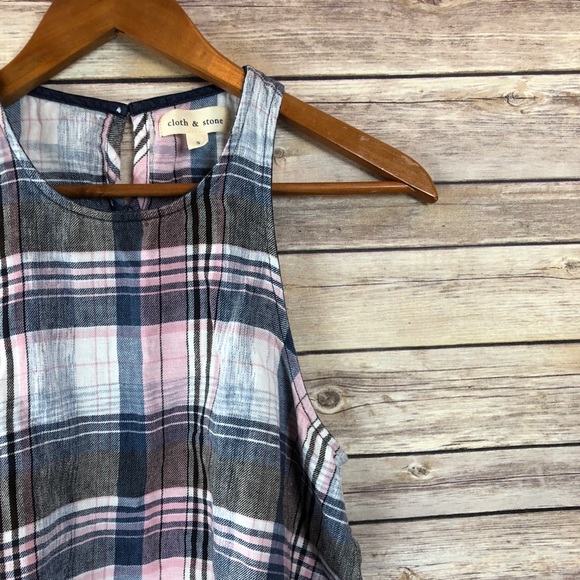 Cloth & Stone | Plaid Fray Bottom Swing Tank Sz S - Picture 4 of 8